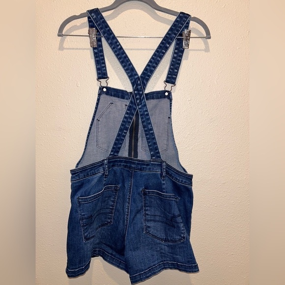 American Eagle Outfitters Blue Denim Zip Down Short Overalls Juniors Size Medium - Picture 6 of 7